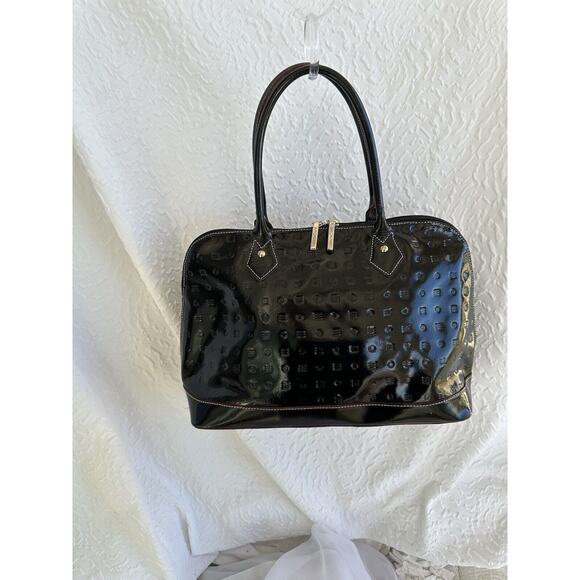 Arcadia Black Embossed Patent Leather LARGE Dome Satchel Bag made in Italy - Picture 1 of 10
